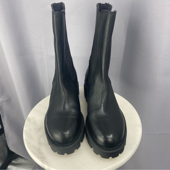 Sam Edelman Genia Smooth and Croc Effect Black Leather Chunky Heel Boot Size 7.5 - Picture 8 of 12